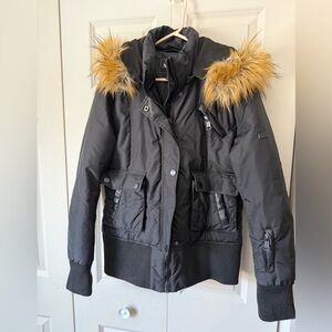 XOXO Black Outerwear with Faux Fur Trim